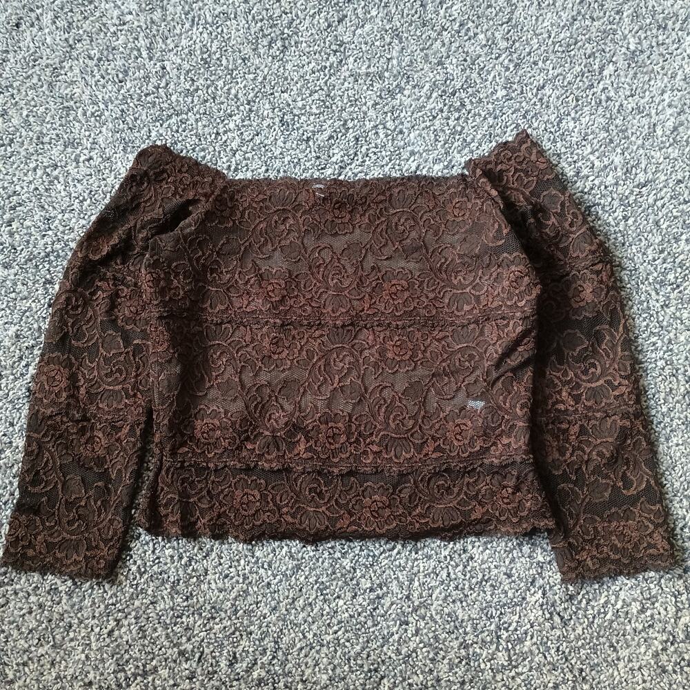 Hanky Panky Vintage Y2K Earth Tone Sheer Lace Off Shoulder Cropped Top Medium - Picture 6 of 6
